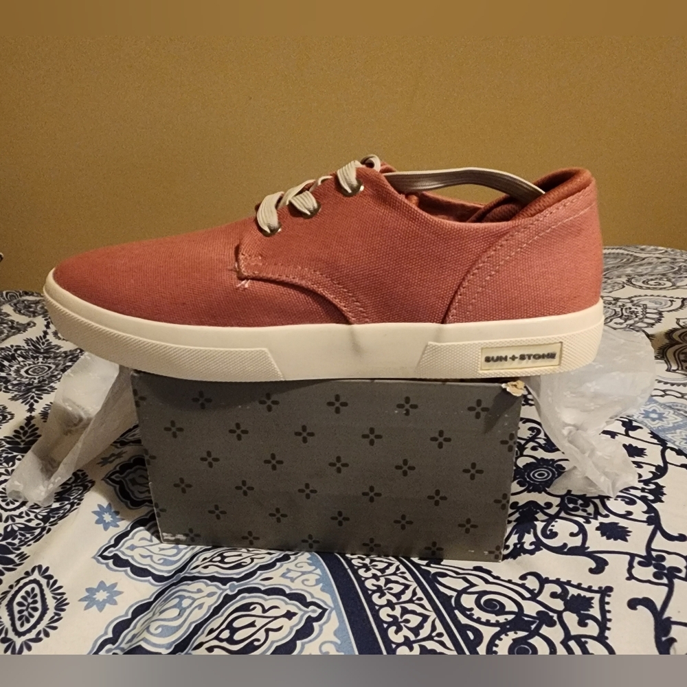 Sun + Stone Men's Casual Shoes Kiva Textile Lace Up Fashion Sneakers 10M Red